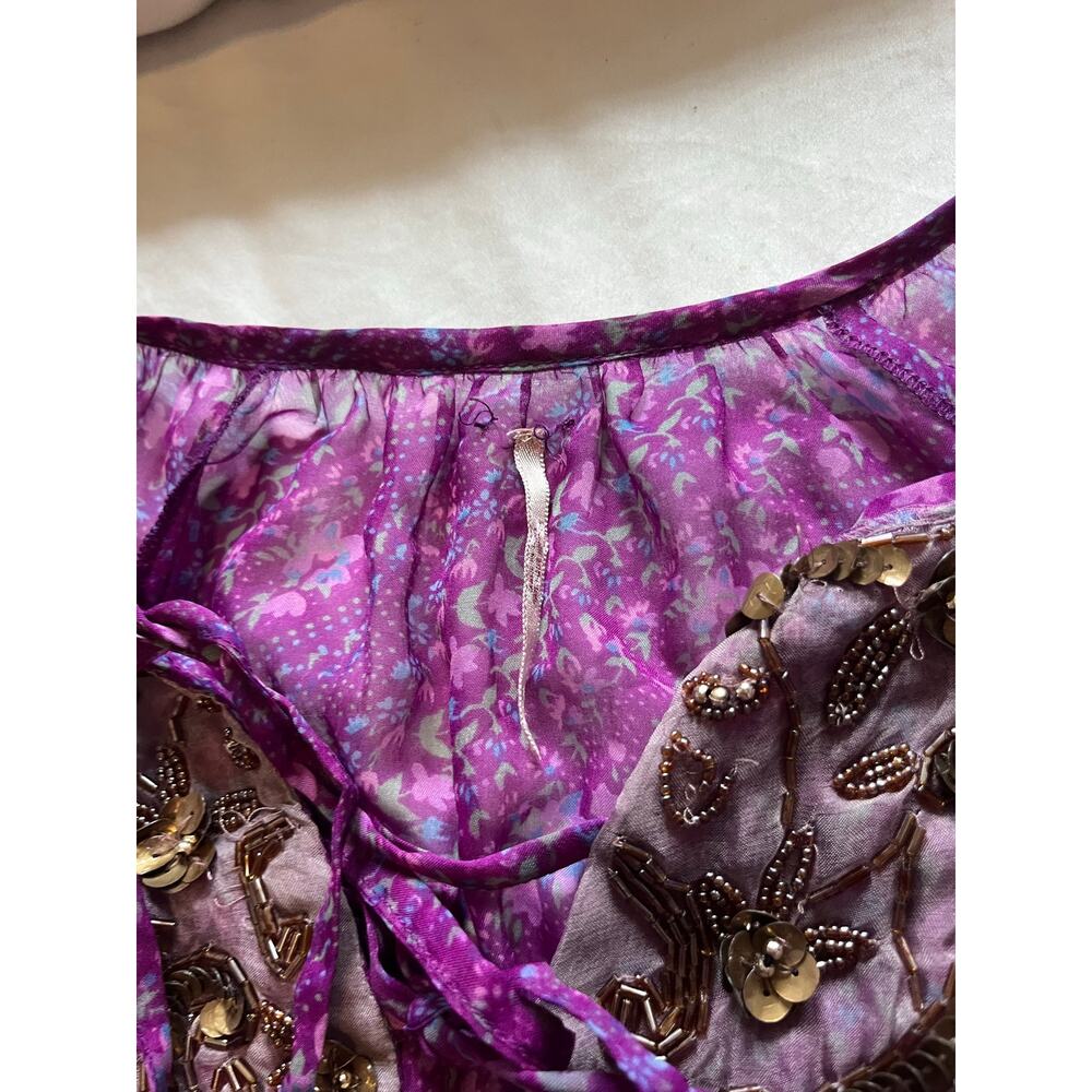 Free People Gossamer Wings Purple Patchwork Beaded Lace Boho Tunic Dress M/L - Picture 5 of 9